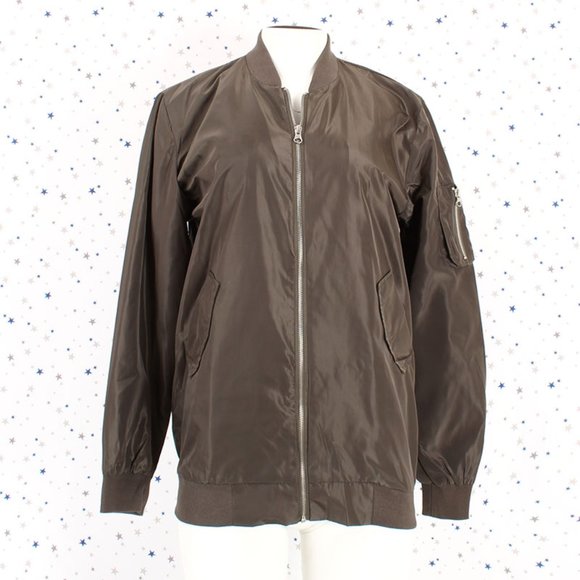 Olive Long Zip Up Bomber Jacket - Picture 2 of 8